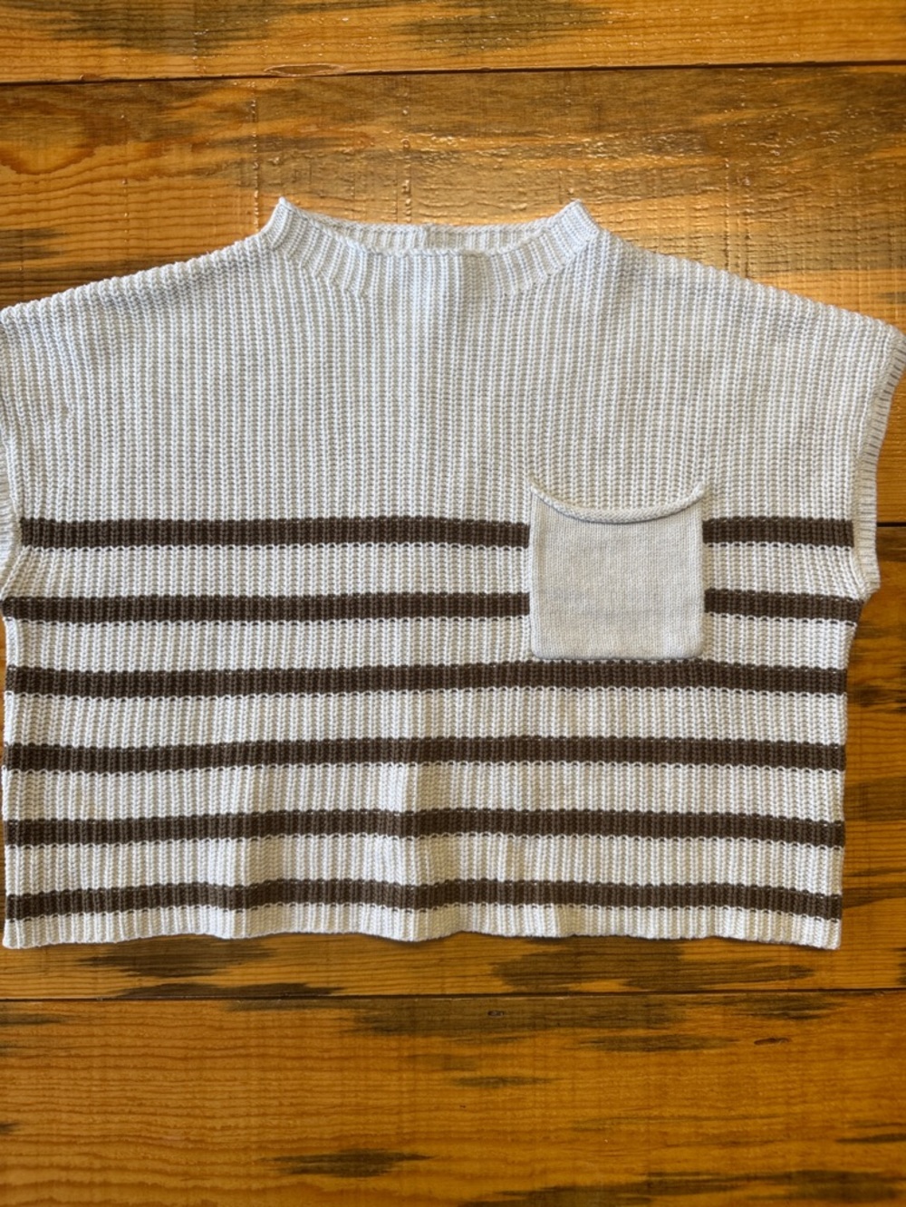 Miou Muse Striped Cropped Sweater Brown Cream Chunky Knit Size L